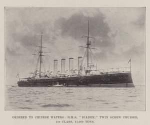 Ordinato nelle acque cinesi, HMS Diadem, incrociatore a doppia elica, 1ª classe, 11.000 tonnellate da English Photographer