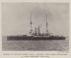Ordinato nelle acque cinesi, HMS Goliath, nave da battaglia a doppia elica, 1ª classe, corazzata, 12.950 tonnellate da English Photographer