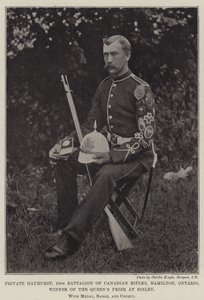 Privato Hayhurst, 13º Battaglione dei Fucilieri Canadesi, Hamilton, Ontario, Vincitore del Premio della Regina a Bisley, con Medaglia, Distintivo e Assegno da English Photographer