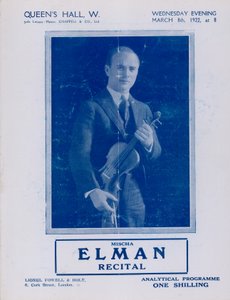 Programma del recital di Mischa Elman, Queens Hall, 8 marzo 1922 da English Photographer