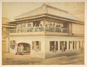 Prostitute al bordello Shinpuro, Takashima-cho, Yokohama, Fotografo: Stillfried, Raimund von Lucas Collezione: Registro fotografico del giro del mondo di Charles James e Morton P, Lucas