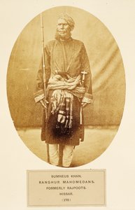 Sumneus Khan, Ranghur Mahomedani, ex Rajpoots, Hissar, da The People of India, di J. Forbes Watson, pubblicato 1868 (albumen print) da English Photographer