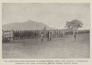 La spedizione anglo-portoghese in Africa Centrale Britannica, il commissario di Sua Maestà che si rivolge al contingente Sikh, fucilieri dell