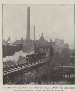 La ferrovia sopraelevata di Berlino, il primo treno che lascia la stazione di generazione e passa sopra la ferrovia di Anhalt