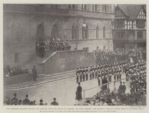 Il reggimento del Cheshire lascia i suoi colori al sindaco di Chester per la custodia sicura, il reggimento va in servizio attivo in Sudafrica da English Photographer