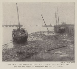 La tempesta nel Canale di Bristol, danni al porto di Watchet e le navi naufragate Josephine e Mary Lauder da English Photographer