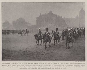 La revisione delle guardie da parte del re alla parata delle Horse Guards, 27 ottobre, Sua Maestà ispeziona le linee da English Photographer