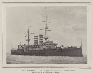 La più grande nave da guerra galleggiante, la nave da battaglia giapponese Mikasa che entra nel porto di Portsmouth da English Photographer