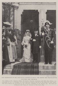 Il matrimonio del signor Chauncey Depew a Nizza, la sposa e lo sposo che lasciano la chiesa da English Photographer
