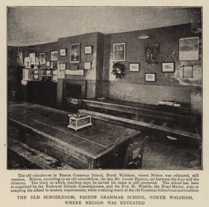 La vecchia aula scolastica, Paston Grammar School, North Walsham, dove Nelson è stato educato