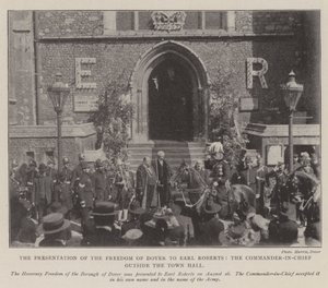 La presentazione della libertà di Dover a Earl Roberts, il comandante in capo fuori dal municipio da English Photographer