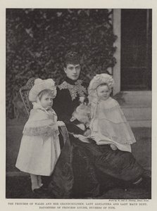 La principessa di Galles e i suoi nipoti, Lady Alexandria e Lady Maud Duff, figlie della principessa Louise, duchessa di Fife da English Photographer