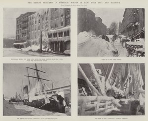 La recente bufera di neve in America, scene nella città e nel porto di New York