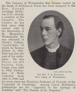 Il Reverendo J A Robinson, nuovo Canonico di Westminster