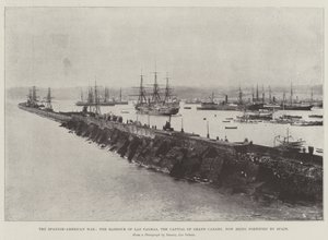 La guerra ispano-americana, il porto di Las Palmas, capitale di Gran Canaria, ora fortificato dalla Spagna