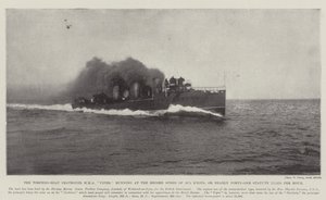 Il cacciatorpediniere HMS Viper, che corre alla velocità record di 35,5 nodi, o quasi quarantuno miglia statutarie all
