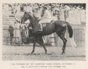 Il vincitore delle Kempton Park Stakes, 11 ottobre, Epsom Lad di Mr T Kincaid (Gomez in sella) da English Photographer
