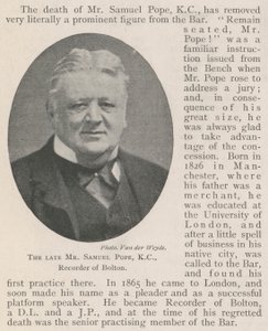 Il defunto signor Samuel Pope, KC, giudice di Bolton