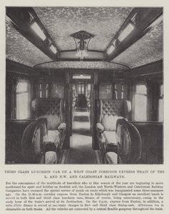 Carrozza ristorante di terza classe su un treno espresso del West Coast Corridor delle ferrovie L e NW e Caledonian da English Photographer