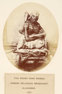 Tun Sookh Doss Bairago, mendicante religioso indù, Allahabad, da The People of India, di J. Forbes Watson, pubblicato 1868 (albumen print) da English Photographer