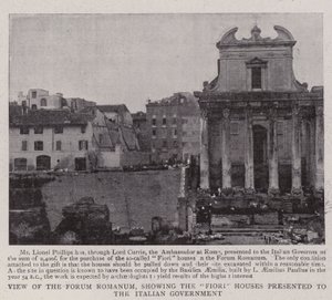 Vista del Foro Romano, mostrando le case Fiori presentate al governo italiano
