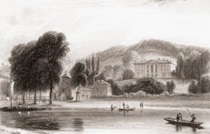 Veduta del XIX secolo di Beaumont Lodge, Old Windsor, Berkshire, Inghilterra. Venduto nel 1854 alla Società di Gesù e rinominato Beaumont College, una scuola pubblica gesuita. Da Churton