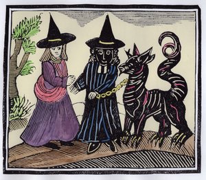 Una Strega Nera e una Bianca con un Animale Diabolico, Illustrazione da una raccolta di chapbook sull