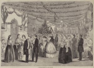Un albero di Natale al manicomio di St Luke (incisione) da English School