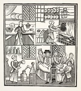 Una raccolta di ricette di cucina, illustrazione da Chap-books del XVIII secolo di John Ashton, pub. 1882 da English School