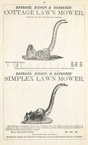 Un cottage e tosaerba Simplex, illustrazione da un catalogo di giardinaggio, pubblicato da Barnard Bishop & Barnard, 1878 da English School