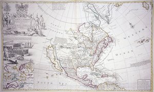 Una mappa a doppia pagina del Nord America, c.1708-20