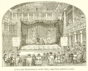 Una rappresentazione drammatica in un cortile di locanda da English School