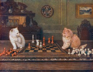 Una partita a scacchi (litografia a colori)