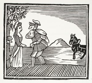Un Gentiluomo va a consultare Madre Bunch, illustrazione da Chap-books of the Eighteenth Century di John Ashton, pub. 1882 da English School