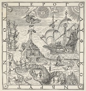 Un geroglifico della Gran Bretagna, frontespizio di General and Rare Memorials pertayning to the perfecte Arte of Navigation di John Dee (1527-1609), 1577 da English School