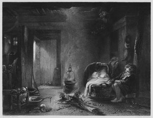 Un cottage delle Highlands, dal dipinto nella Vernon Gallery (incisione) da English School