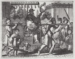 Un mandarino in una sedia a portantina, illustrazione da una descrizione delle ambasciate in Cina, 1690 da English School