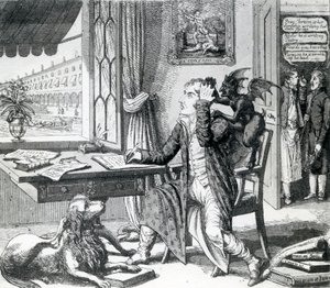 Un nobile poeta - Grattando le sue idee, pubblicato da J. Johnston, 1823 da English School