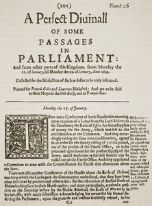 A Perfect Diurnall, facsimile della prima pagina del numero 26, 1643, illustrazione da Cassells Illustrated History of England