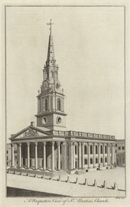 Vista prospettica della Chiesa di St Martin, Londra da English School