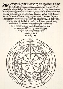 Una prognostica di buon auspicio, di Leonard Dygges, stampata da Thomas Gemini, Blacke Friars, Londra, 1555 da English School