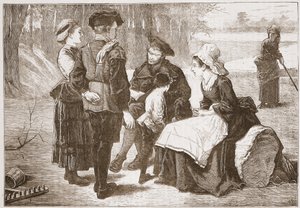 Un lavoratore protestante di Meaux che legge le Scritture ai suoi amici, illustrazione da The History of Protestantism di James Aitken Wylie, pub. 1878 da English School