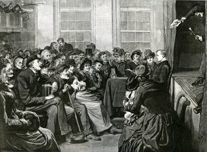 Intrattenimento del sabato sera per i poveri, St Albans Hall, Baldwins Gardens, Holborn da English School