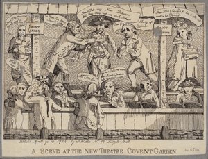 Una scena al Nuovo Teatro, Covent Garden: satira che raffigura un comizio politico a Covent Garden, Londra da English School