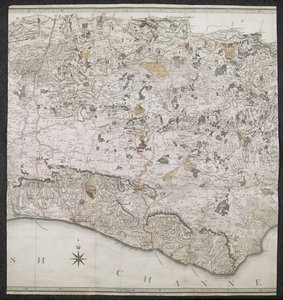 Mappa topografica della contea di Sussex, divisa in Rapes, Deanries e Hundreds. Pianificata da un