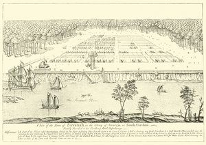 Veduta della città di Savanah, nella colonia della Georgia, in Carolina del Sud da English School