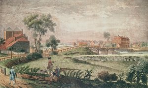 Veduta occidentale del Chelsea Bridge, 1761 da English School
