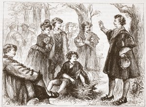 Uno studente di Wittemberg che predica nel prato di tigli, illustrazione da La storia del protestantesimo di James Aitken Wylie, pub. 1878