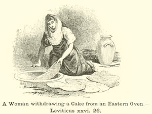 Una donna che ritira una torta da un forno orientale, Levitico, xxvi, 26 da English School