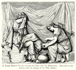 Una giovane donna sposata che si copre il viso con il Flammeum. (Bassorilievo del Louvre...) (incisione) da English School